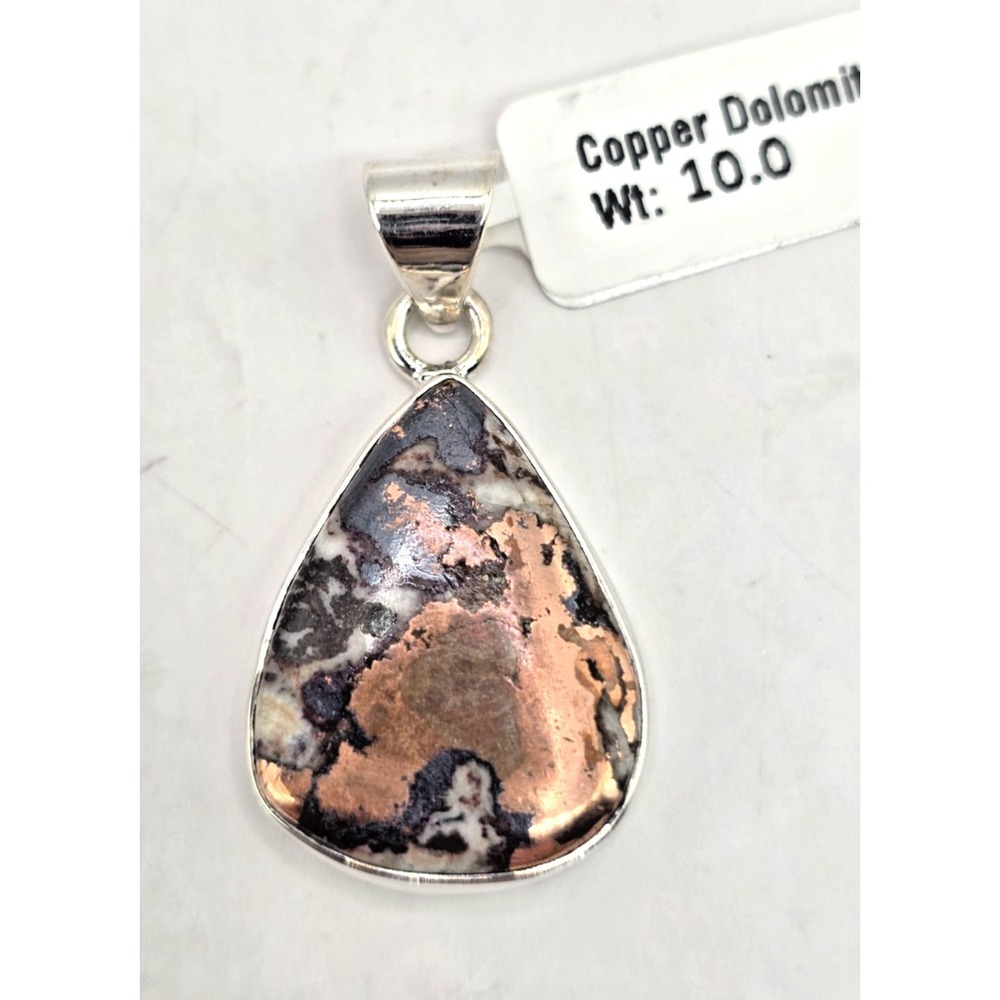 Gorgeous Natural Copper Dolomite Pear Shaped Pendent Sterling Silver 925 NWT 10g